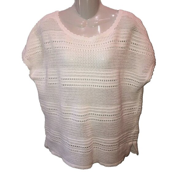Old Navy XL Short Sleeve White Monochromatic Stripe Casual Open Knit Sweater - Picture 1 of 8